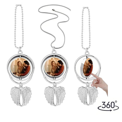 8 Set Silver Angel Wing Sublimation Blank Car Hanging Ornament Charms Heat Transfer Blank Photo Frame Pendants Customize Keychain for Automobile Rearview Mirror Home Window (Rotating-Small) - size: Small