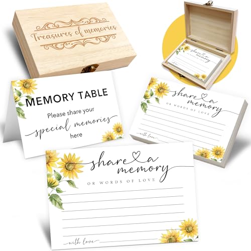 Share A Memory Card for Celebration Of Life - 50 Pcs Memorial Cards, Memory Box for Graduation Wedding, Funeral Keepsake for Celebration Of Life Decorations -A04 - color: Sunflower, size: Set with Wooden Box