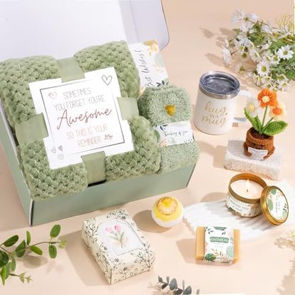 Get Well Soon Gift Baskets for Women, Sending Warmth Gift, Self Care Gifts, Spa Care Package After Surgery Inspirational Thinking of You Sympathy Gift, Birthday Mother's Day Easter Gifts - color: Green