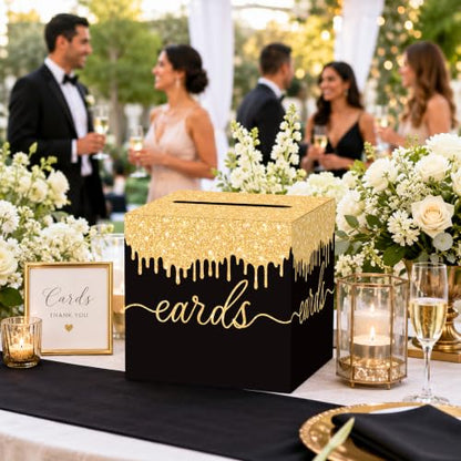 Black and Gold Wedding Card Box with Slot for Reception and Bridal Shower - color: Black Gold02