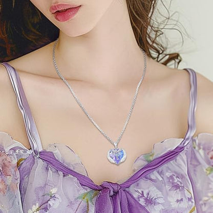 Angel Wings Necklace 925 Sterling Silver Guardian Angel Nurse RN Caduceus Pendant Charm Crystal Angel Jewelry Gifts for Women - style: G-Angel Wings-Nurse-RN-Purple