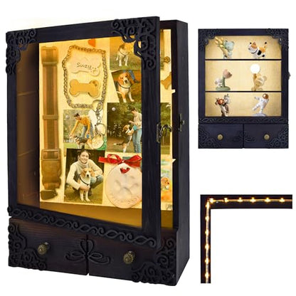 11x16 Pet Memorial Shadow Box Frame with Shelves, Black - color: Classic Black
