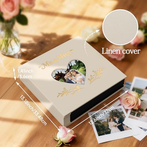 Wedding Photo Album 4x6 400 Pockets, Beige Linen Memory Book Gift - color: Love Beige #1