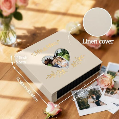 Wedding Photo Album 4x6 400 Pockets, Beige Linen Memory Book Gift - color: Love Beige #1