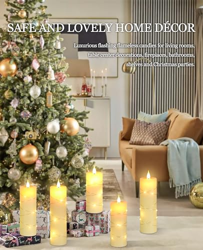 Upinmz Ivory White Real Wax Flameless Candles, 5-Pack, Remote Timer, String Lights - size: Ivory-Wax-5 Pack