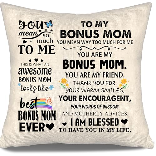 to My Bonus Mom You Mean Way Too Much for Me Gift Ideas Throw Pillow Covers for Bonus Mom from Bonus Daughter Binus Son Birthday Mother's Day Thanksgiving - color: Bonus Mom