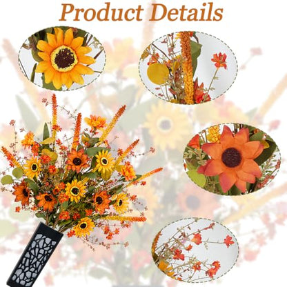 2PCS Artificial Fall Flowers for Cemetery Grave Fake Daisy with Vase, 27in | UV Resistant Autumn Grave Decor Artificial Lavender Daisy Cemetery Flowers for Headstone Tombstone Thanksgiving Outdoor