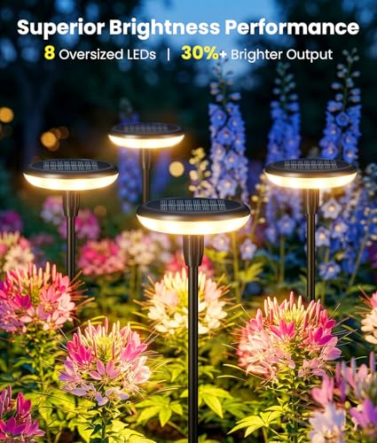 LETMY Solar Lights Outdoor Waterproof 12 Pack, Bright Solar Pathway Lights | 8 Bright LED, 3000K Warm White, 12-16H Runtime, IP65 Waterproof, Auto On/Off, Landscape Lighting for Yard, Path & Garden Lawn - size: 12 PACK