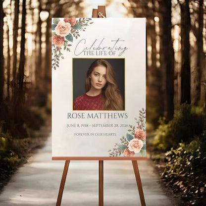 Floral Funeral Welcome Sign, Celebration of Life Welcome Sign, in Loving Memory Sign, Celebration of Life, Celebration of Life Sign, Memorial Sign with Photo,Funeral Welcome Sign #Tfo123 - color: Version #11