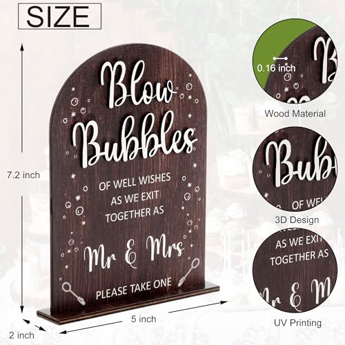 Wood Blow Bubbles Sign Modern Calligraphy for Wedding Ceremony | Modern Calligraphy, Rustic Wooden, Table Top, Wedding Reception and Event Party - color: Brown-Blow Bubbles