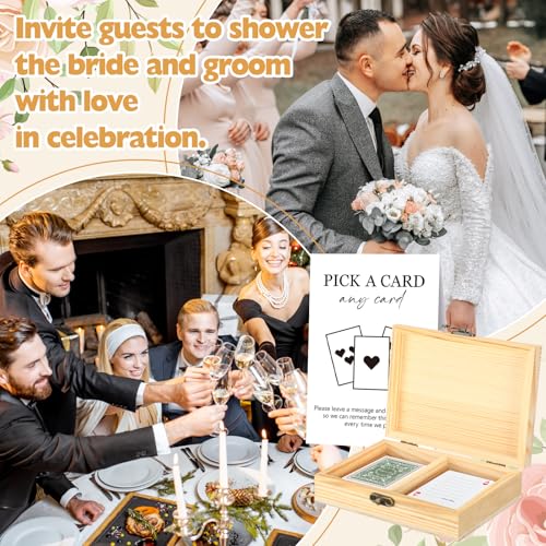 AceOrbit 57 Pack Green Wedding Guest Book Playing Cards Set with Wooden Box - color: White, style: Stylish