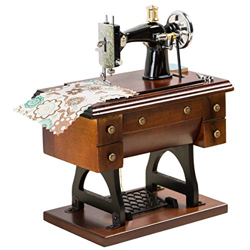 Sewing Machine Music Box Gift, Wooden Vintage Musical Box Christmas Anniversary Birthday Gifts for Mom Wife Grandma Friend Wind Up Mechanical Melody Fur Elise