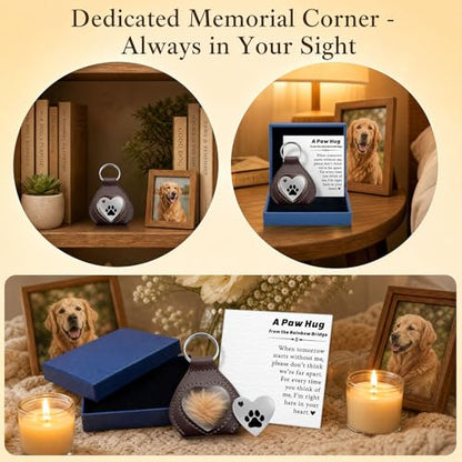 Pet Fur Keepsake for Dog Cat Loss, Pocket Hug Rainbow Bridge Memorial Keychain to Hold Pet Hair Close to Your Heart, Pet Sympathy Gift for Grieving Dog Mom Cat Mom Pet Owner