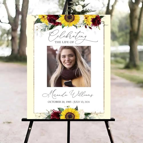 Celebration of Life Welcome Sign, Editable Yellow Sunflower Funeral Welcome Sign, in Loving Memory Sign, Celebration of Life Funeral Sign, Celebration of Life Sign, Funeral Photo Sign #Jg11 - color: Version #16