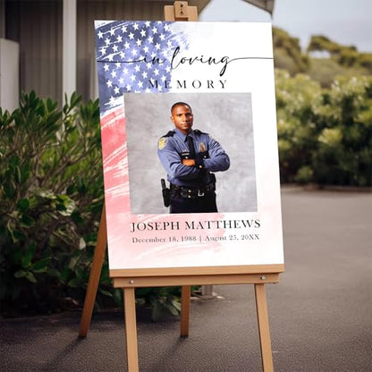 Personalized Veteran Memorial Poster, In Loving Memory Welcome Sign, Celebration Of Life Veteran, Celebration Of Life Sign, American Flag Funeral Welcome Sign, Military Funeral Poster Photo Sign #1 - color: Design 01