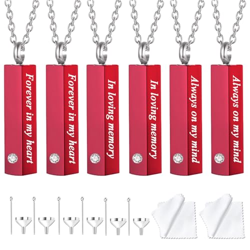 weikui 6 Pieces Urn Necklace for Ashes for Men Women Cremation Jewelry for Ashes Memorial Urn Locket for Ashes Keepsake Pendant for Human Ashes - color: 6Pcs-Red