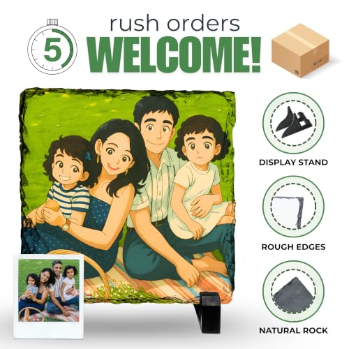 Personalized Cartoon Photo Rock Slate Frame Custom Stone Plaque Picture Frame Custom Cartoon Picture Animation Style Caricature Bestie Gifts Birthday Gift Anniversary Wedding Gifts Square Slate - color: Cartoon-Square-Slate