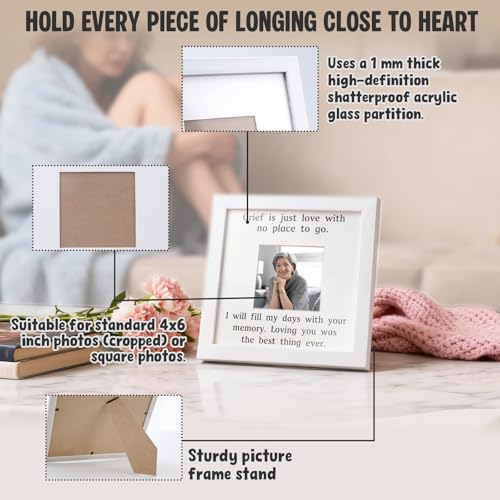 THYGIFTREE Memorial Picture Frame for Loss of Mom Gifts - Grief is Just Love With No Place To Go Sympathy Tribute - 9.5x9.5 Rustic Wood Photo Holder - Modern Bereavement Decor for Healing Friend