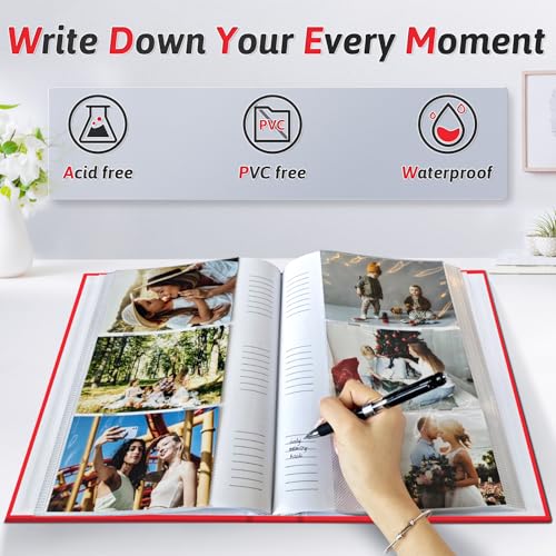 Popotop Photo Album 4x6 300 Photos with Writing Space, Leather Cover Album with Display Picture Window, Photo Book for Wedding Family Baby Gift - color: Red, size: 300 Pockets