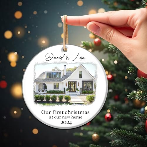 Personalize Our 2025 First Christmas Married at Our New Home Ornament Custom Name Homeowners House Photo Housewarming Wedding Gift for Couples Newlyweds Just Engaged Family Special Holiday Keepsake - color: Photo House