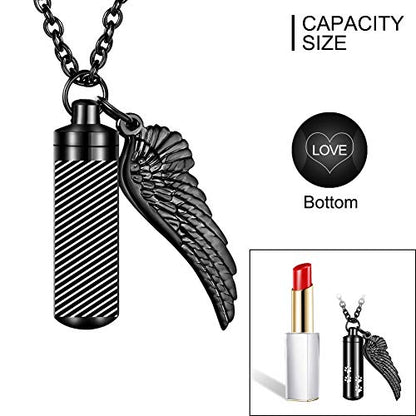 abooxiu Cylinder Cremation Necklace for Pet Ashes With Angel Wing Paw - Urn Necklace for Dog/Cat Memorial Keepsake Jewelry - color: Black-M