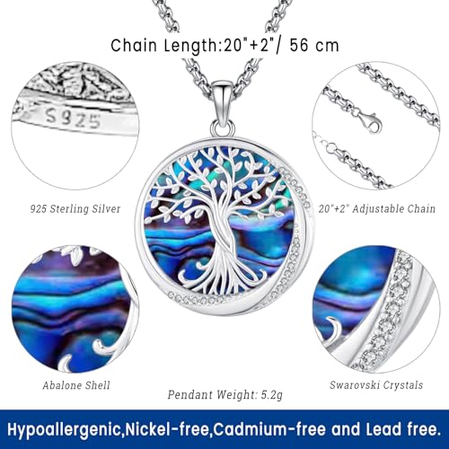 Eusense Tree of Life Necklace for Women Men Sterling Silver 925 Tree Urn Locket Cremation Jewelry Family Tree Pendant Gifts for Her Him Mom Dad Grandma Daughter - style: D-A-Tree of Life Necklace