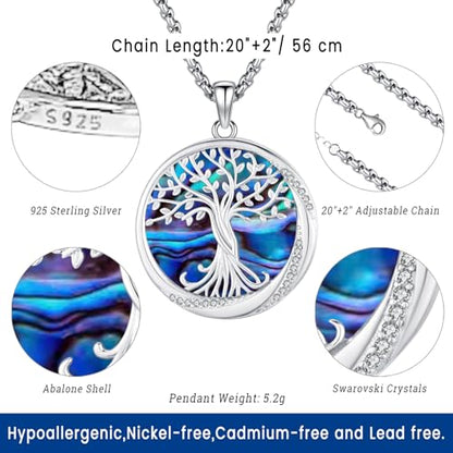 Eusense Tree of Life Necklace for Women Men Sterling Silver 925 Tree Urn Locket Cremation Jewelry Family Tree Pendant Gifts for Her Him Mom Dad Grandma Daughter - style: D-A-Tree of Life Necklace