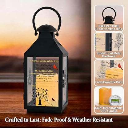 Black Memorial Lantern Sympathy Gift for Loss of Loved One | Remembrance Solar Lantern with Cardinal & Tree of Life, Bereavement Gifts for Loss of Mother Father, Funeral Condolence Gift - color: Black Iron Cardinal Bird& Tree of Life