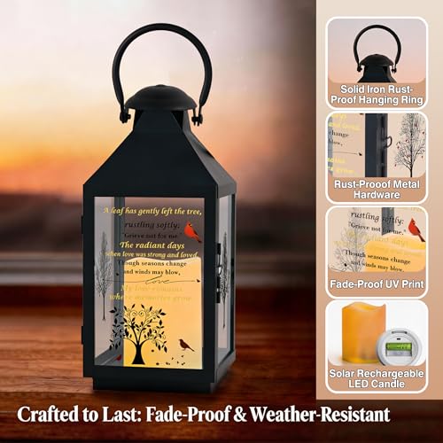 Black Memorial Lantern Sympathy Gift for Loss of Loved One | Remembrance Solar Lantern with Cardinal & Tree of Life, Bereavement Gifts for Loss of Mother Father, Funeral Condolence Gift