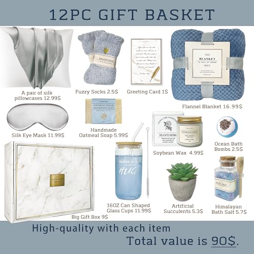 AHAGIFTREE Get Well Soon Gift Baskets For Women,12PC Get Well Gifts for Women After Surgery,Birthday Gifts,Care Package,Grief,Sympathy,Condolences Gift Basket for Friend (navy blue) - color: Blue