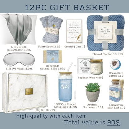 AHAGIFTREE Get Well Soon Gift Baskets For Women,12PC Get Well Gifts for Women After Surgery,Birthday Gifts,Care Package,Grief,Sympathy,Condolences Gift Basket for Friend (navy blue) - color: Blue