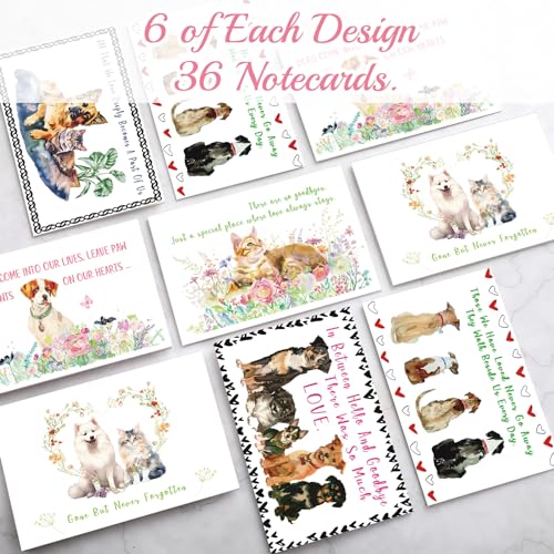 Geyoga 36 Set Pet Sympathy Card with Envelope Bulk, Watercolor Style - color: Watercolor Style
