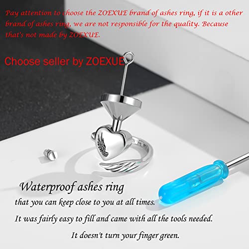 Sterling Silver Urn Rings for Ashes for Women: Angel Wing Opal Cremation Jewelry Rings for Ashes of Loved Ones - Cat Dog Memorial Keepsake Open Adjustable Ring Jewelry for Women - style: Angel Wings Urn Rings