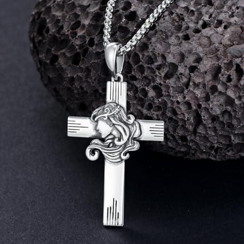PROESS Cross Necklace for Women Men Sterling Silver Rose/Sunflower Cross Pendant Religious Jewelry Christmas Birthday Mothers' Day Gifts - color: 01-06-Virgo