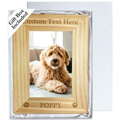Personalized Dog Picture Frame with Gift Box, 4x6 Wooden Pet Photo Frame - color: Wood Frame, size: Portrait 4X6