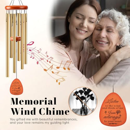 Memorial Wind Chimes for Loss of Loved One, Windchimes in Memory of a Loved One Outdoor Remembrance/Condolences/Sympathy/Bereavement Gifts for Loss of Mother Father Husband, 32" Gold - size: 32" Gold