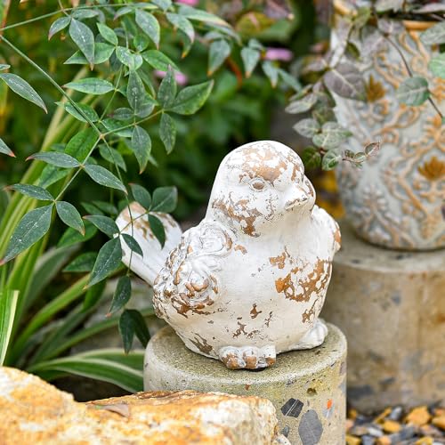 Sungmor Cement Garden Bird Statue Animal Figurine Indoor Outdoor Decor | Funny Garden Sculpture Ornament Perfect Gardening Gift for Backyard Landscape Table Display - color: Rustic White - Bird