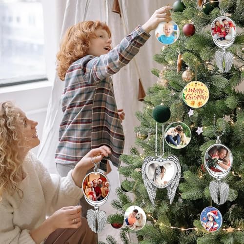 6 Set Sublimation Angel Wing Ornament Blanks Metal Love Heart Pendant Personalized Car Hanging Ornaments with Blank Photo for Home Window DIY Picture Crafts Silver