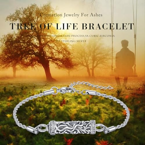 TUGHRA Ashes Bracelet for Women Urn Bracelet for Ashes 925 Sterling Silver Cremation Jewelry Memorial Gifts Keepsake Bracelet - style: Ashes Bracelet-cylinder-tree of life-oxidation