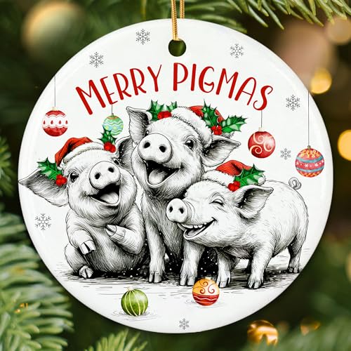 ZAGKOO Pig Christmas Ornament - Cute Pig Gifts for Women, Men | Pigs Lover Gift Ideas, Funny Animal Farm Christmas Presents - Ceramic Xmas Ornaments Tree Decorations - color: Pig