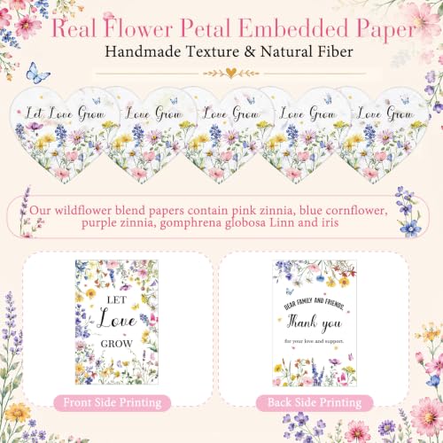 Crtiin 50 Sets Wedding Favors for Guests, Heart Shaped Wildflower Seed Paper with Let Love Grow Cards and Organza Bags for Bridal Shower, Engagement, Anniversary Party Guests - style: Heart Shaped Wedding Theme