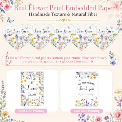 Crtiin 50 Sets Wedding Favors for Guests, Heart Shaped Wildflower Seed Paper with Let Love Grow Cards and Organza Bags for Bridal Shower, Engagement, Anniversary Party Guests - style: Heart Shaped Wedding Theme