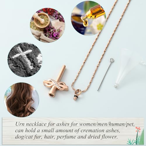 Imrsanl Infinity Love Cross Cremation Jewelry Ashes Religious Cross Urn Pendant Necklace for Women Men Pet Ashes Memorial Keepsake Jewelry - color: Rose Gold