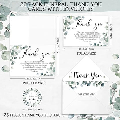 Marspark 25 Pack Funeral Thank You Cards Sympathy Envelopes, Leaves | Bereavement Message Memorial Postcards with Stickers, for Loved Ones Family Friends, Celebration of Life - style: Leaves