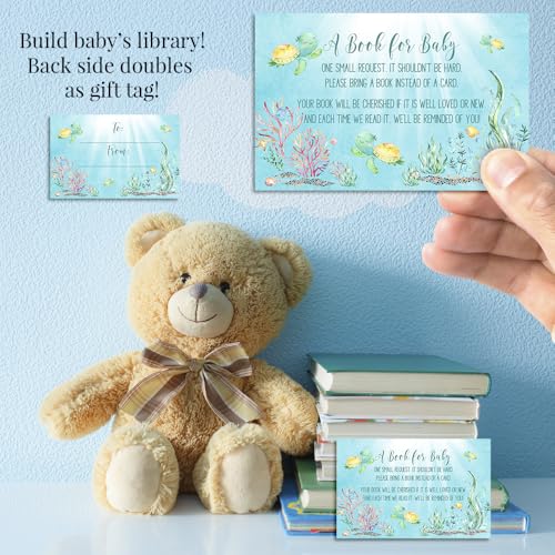 Amanda Creation Sea Turtle Baby Shower Invitations, 20 Pack 5x7 Under the Sea Kit with Diaper Raffle, Book Request Cards & Envelopes - style: Sea Turtle