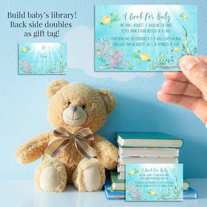 Amanda Creation Sea Turtle Baby Shower Invitations, 20 Pack 5x7 Under the Sea Kit with Diaper Raffle, Book Request Cards & Envelopes - style: Sea Turtle
