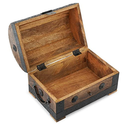 Ajuny Wooden Pirate Treasure Chest Jewelry Box Keepsake Organizer with Lock