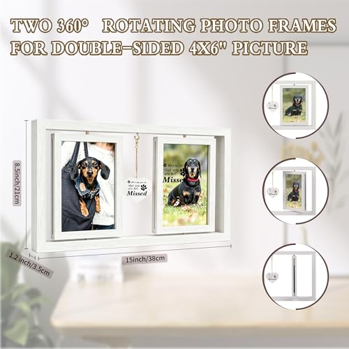 ATOBART Pet Memorial Gifts Twin Rotating Wooden Picture Frames - color: White