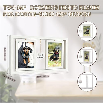 ATOBART Pet Memorial Gifts Twin Rotating Wooden Picture Frames - color: White