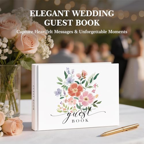 EVERLORIA Wedding Guest Book, Leather Guest Sign in Book, 108 Blank Pages Signature Guestbook for Wedding Reception Bridal Baby Shower Anniversary Quinceanera Birthday Graduation, 9"x7" - color: Floral A